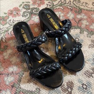 Dream Pairs Black Braided Double-Strap Mule Heels